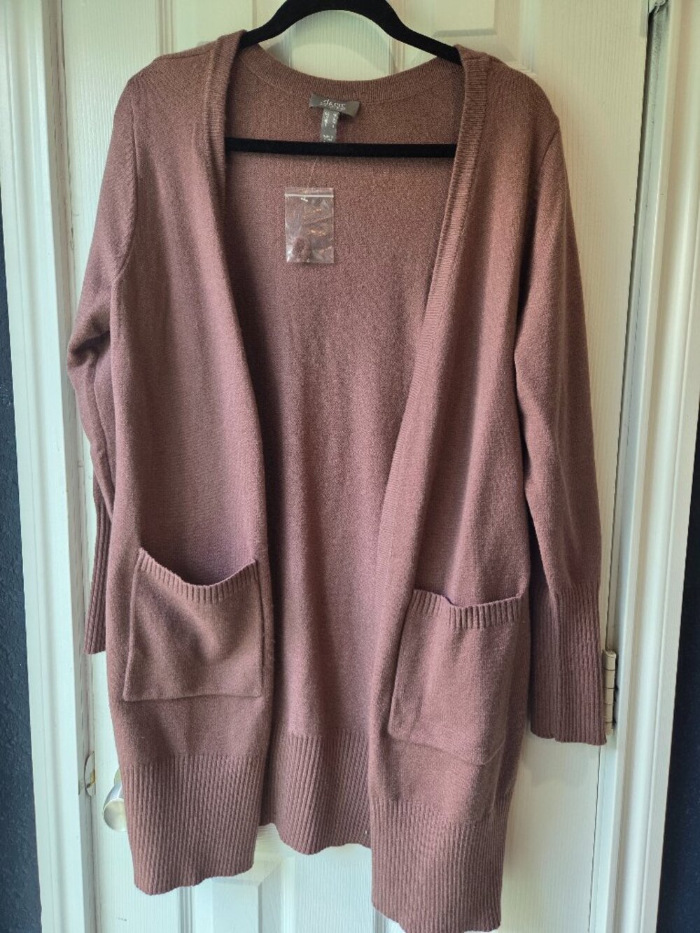 Denim&Co Mocha Cardigan Sweater Long Knit Open Front Medium